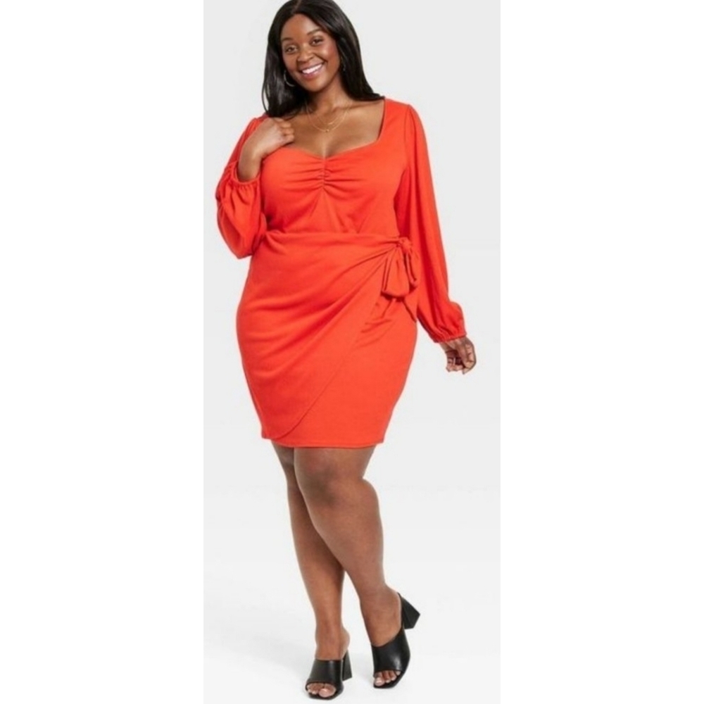 Ava & Viv Balloon Long Sleeve Wrap Dress Red Size 4X